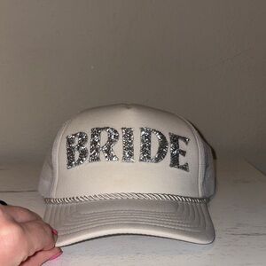 White Bride Cap with Silver Glitter Letters